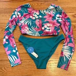 Cupshe Teal and Pink Floral Bikini Set
